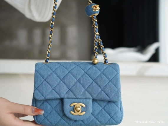 Crush Pearl CHANEL Flap Mini Blue Denim Quilted 0707